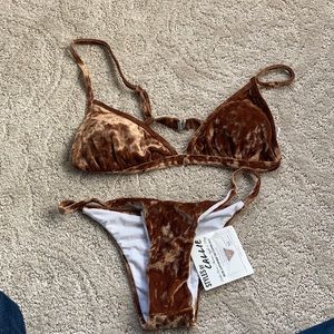 Callie Lives Crushed Velvet bronzed golden brown triangle swimsuit Bikini